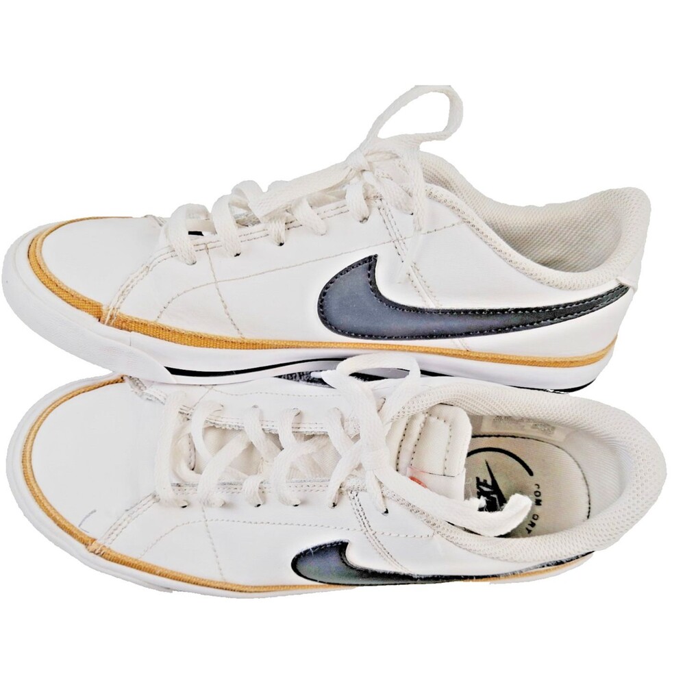 Nike Kids Court Style Sneakers White Black Swoosh Gum Sole Casual Shoes Size 6Y - Picture 3 of 12